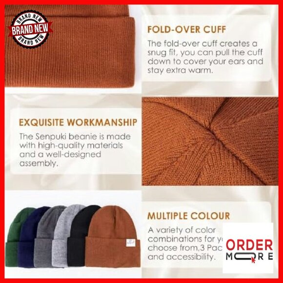 3 Pack Satin Lined Winter Beanie Hats, Ultra-Soft Acrylic, Hair Protection main image 4